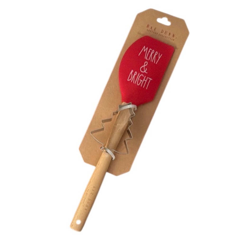 Rae Dunn Red Spatula with Christmas Tree Cookie Cutter - Merry & Bright